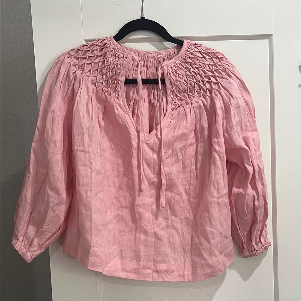 Pink Smocked Yoke Women's Peasant Blouse